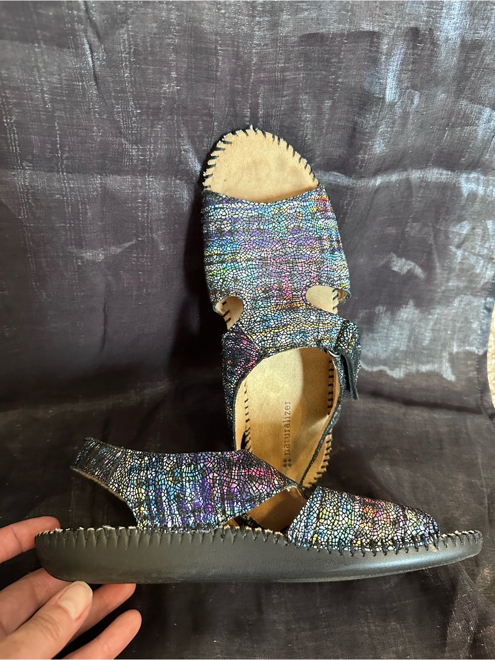 Naturalizer Iridescent Multi-Color Leather Flat Sandal Stain Glass Scout US 8.5